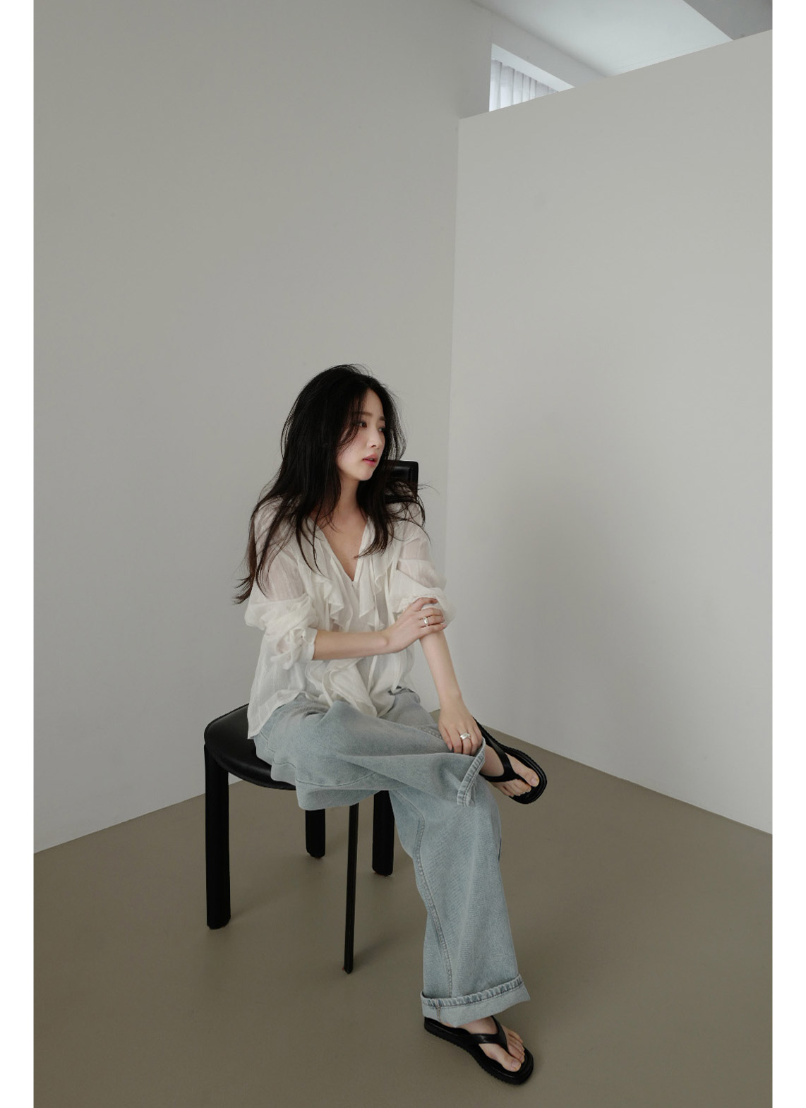 コットンリボン(固定)Vネックラッフルレースブラウス春夏秋 | 詳細画像12