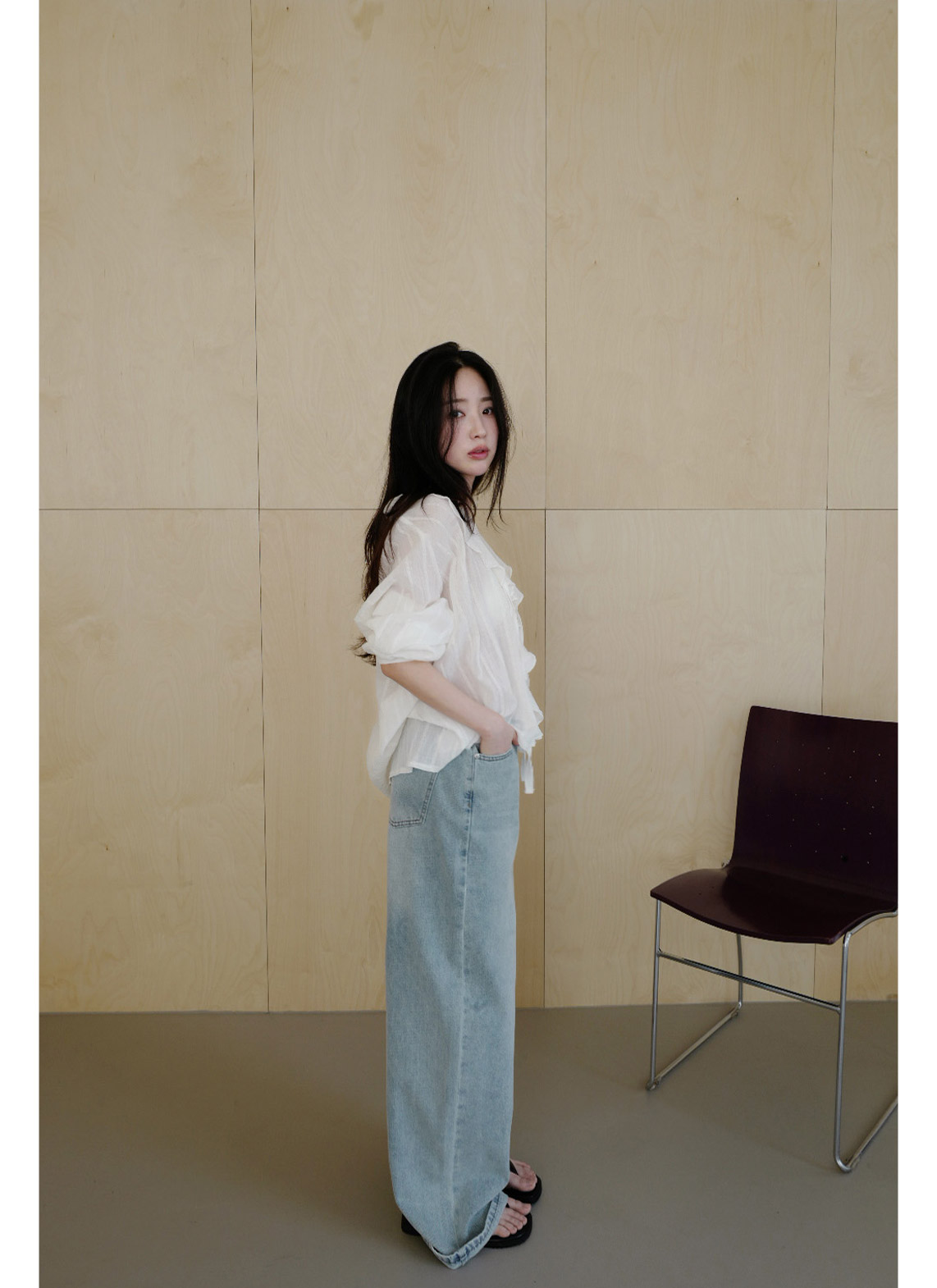 コットンリボン(固定)Vネックラッフルレースブラウス春夏秋 | 詳細画像3