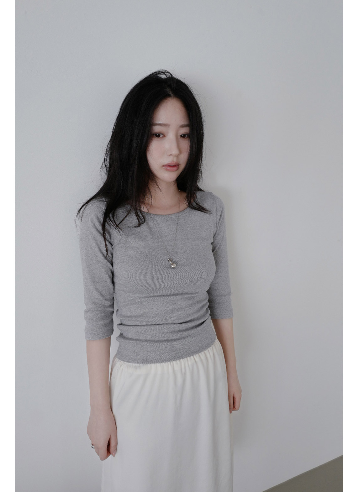 ストレッチコットンボートネックスリム7分袖無地Tシャツオールシーズン | 詳細画像9