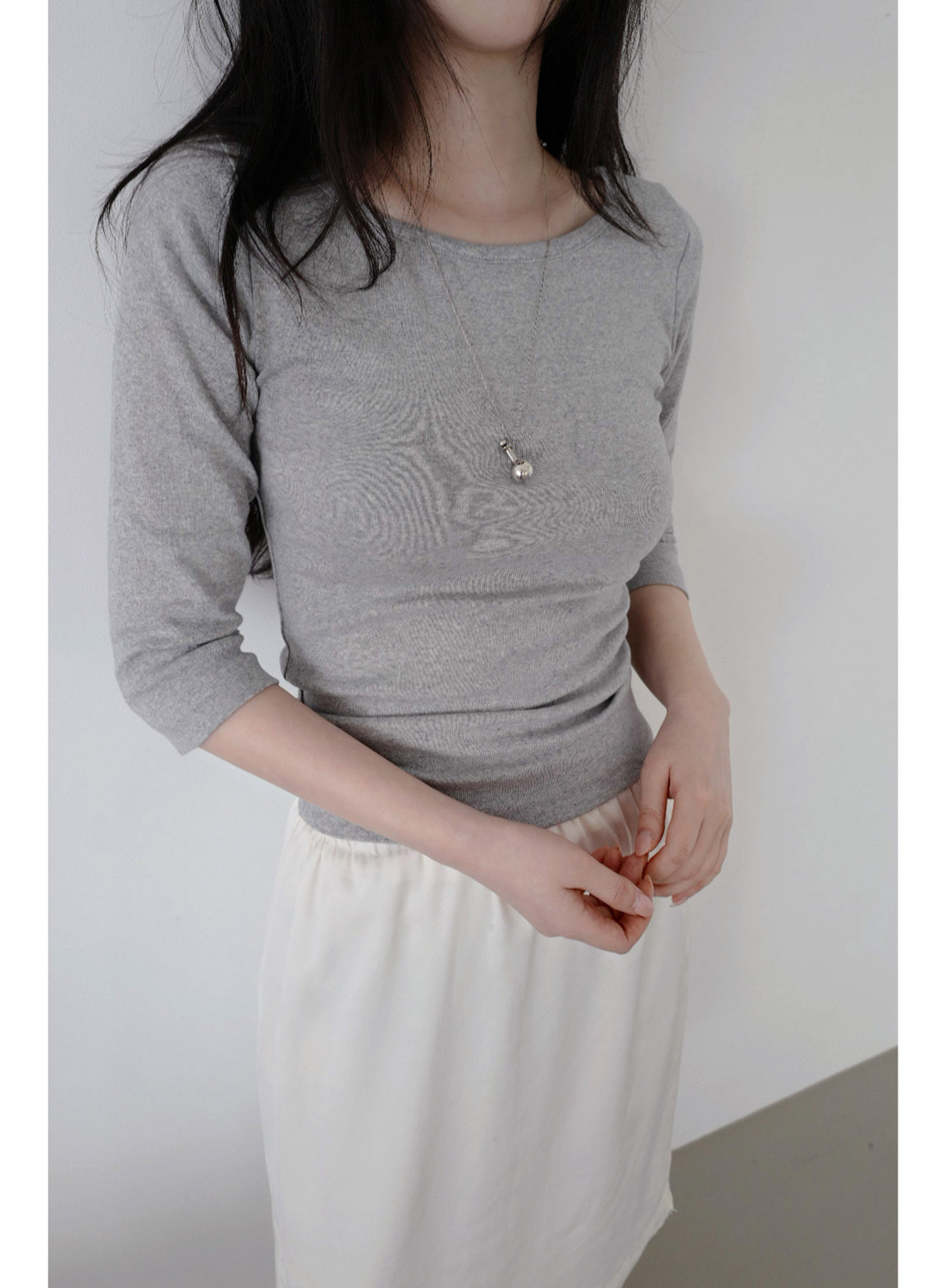 ストレッチコットンボートネックスリム7分袖無地Tシャツオールシーズン | 詳細画像10