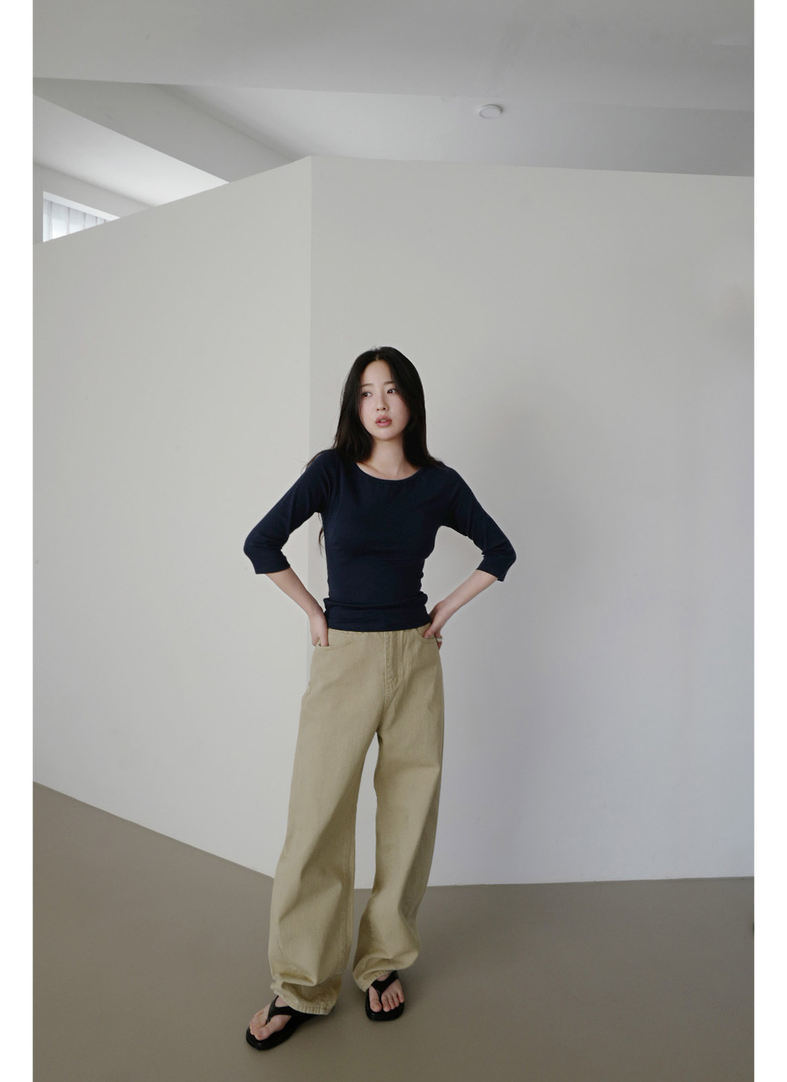 ストレッチコットンボートネックスリム7分袖無地Tシャツオールシーズン | 詳細画像11