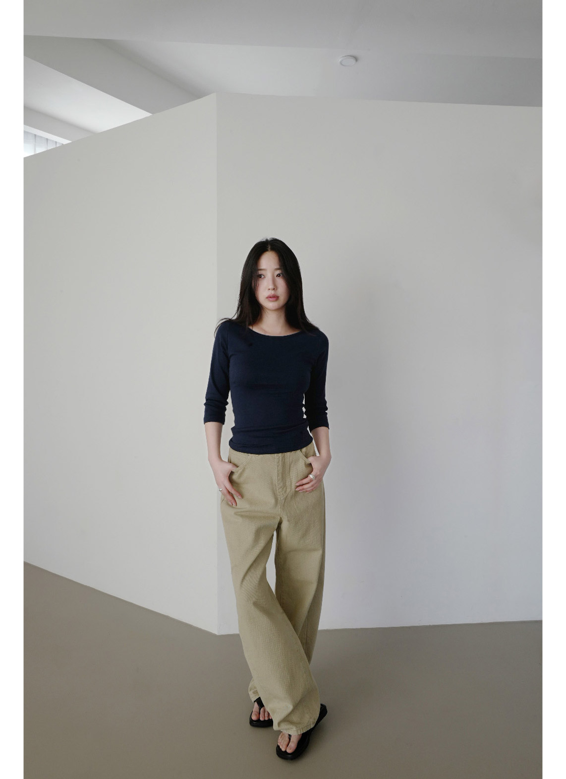 ストレッチコットンボートネックスリム7分袖無地Tシャツオールシーズン | 詳細画像12