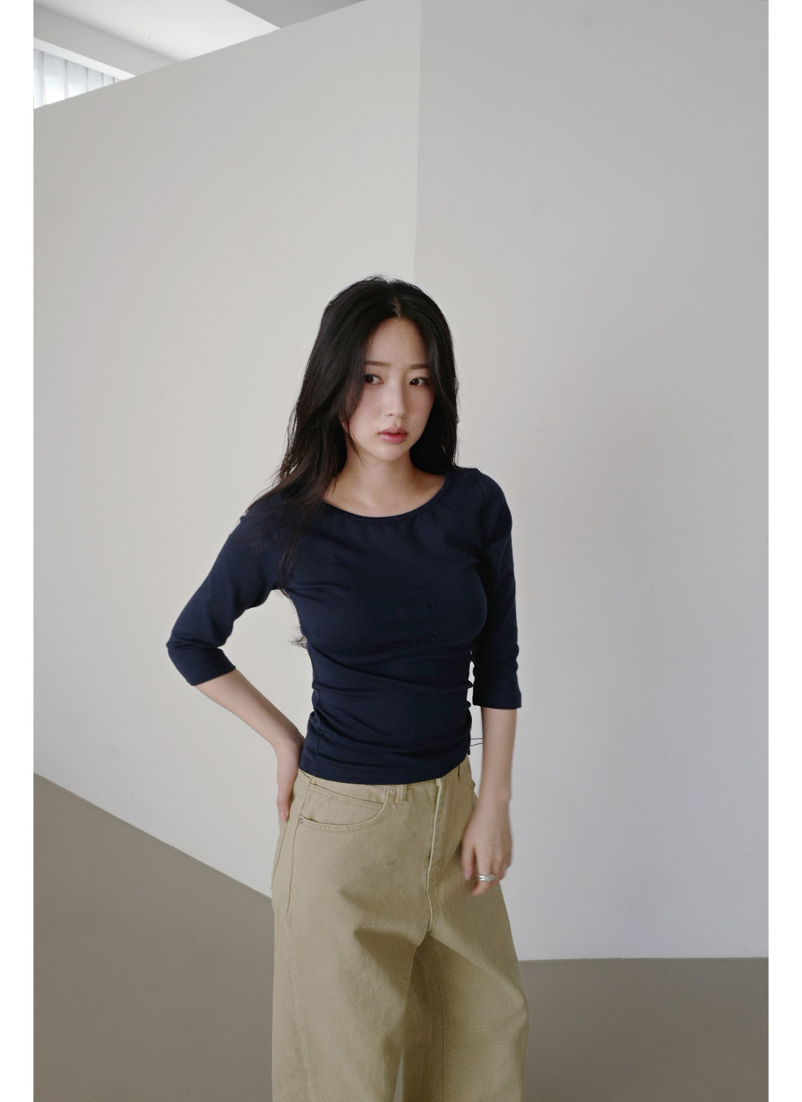 ストレッチコットンボートネックスリム7分袖無地Tシャツオールシーズン | 詳細画像15