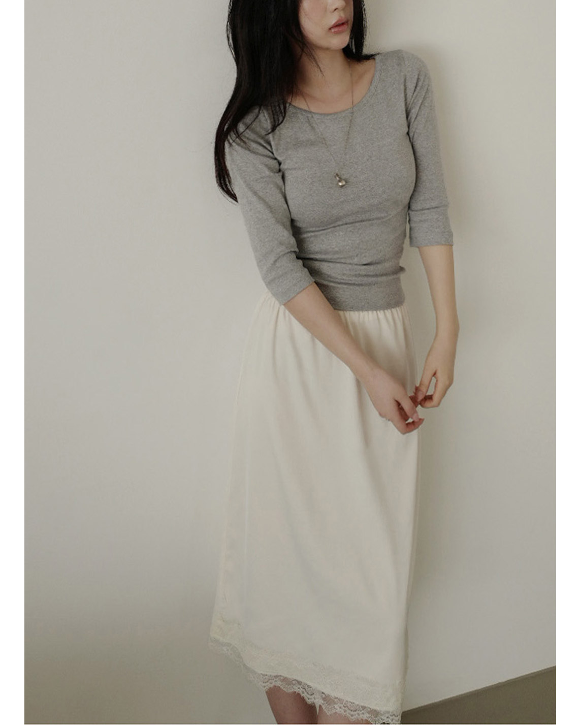 ストレッチコットンボートネックスリム7分袖無地Tシャツオールシーズン | 詳細画像8