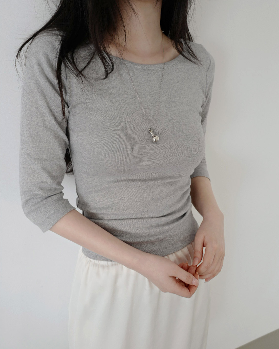 ストレッチコットンボートネックスリム7分袖無地Tシャツオールシーズン | 詳細画像10