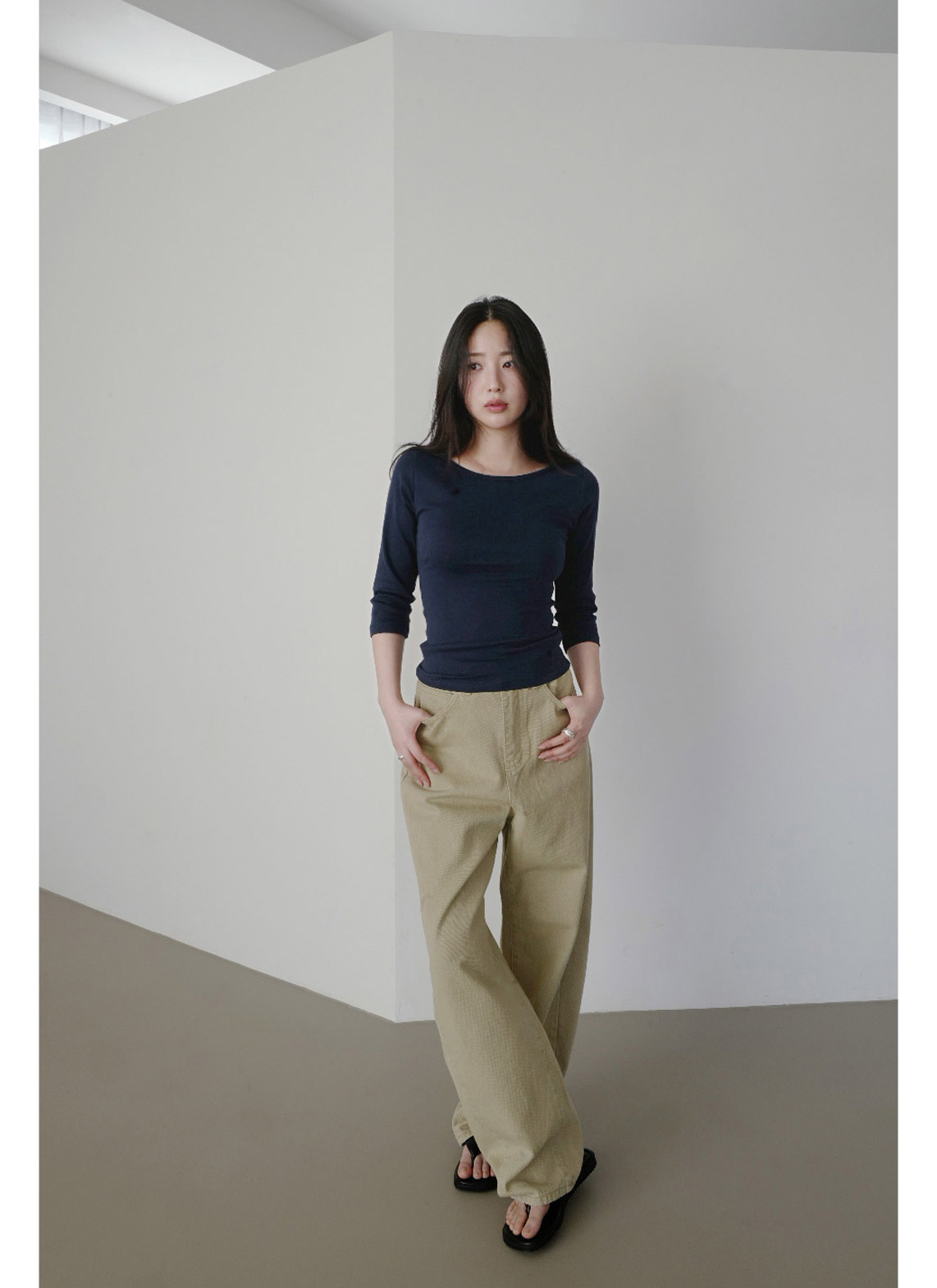 ストレッチコットンボートネックスリム7分袖無地Tシャツオールシーズン | 詳細画像15