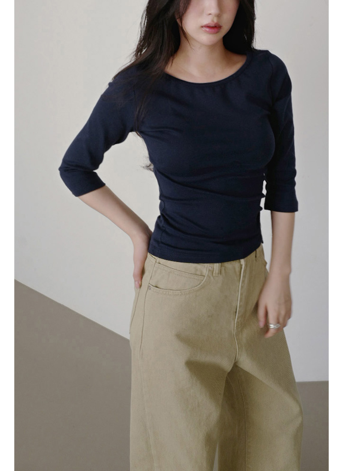 ストレッチコットンボートネックスリム7分袖無地Tシャツオールシーズン | 詳細画像16