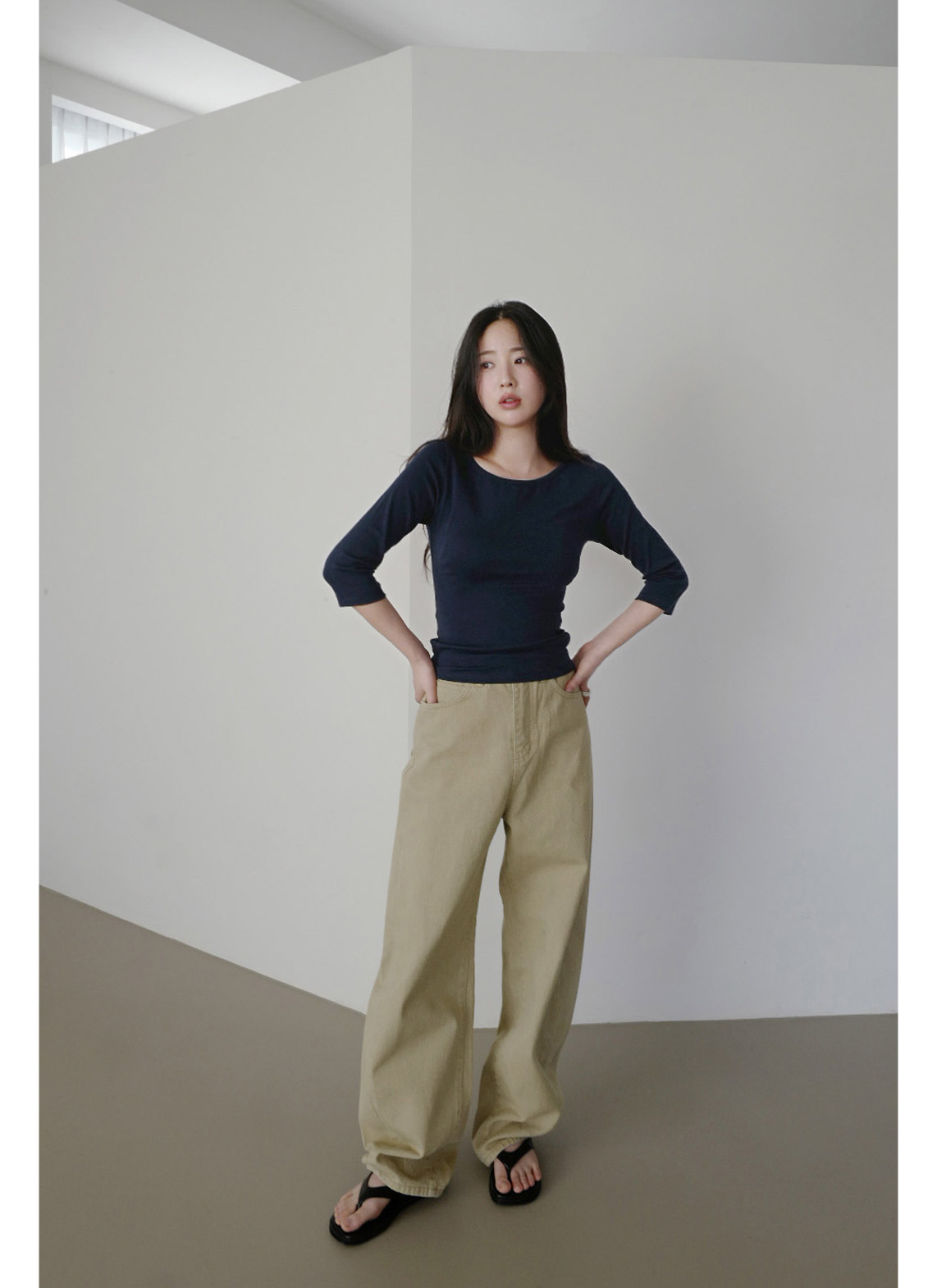 ストレッチコットンボートネックスリム7分袖無地Tシャツオールシーズン | 詳細画像18