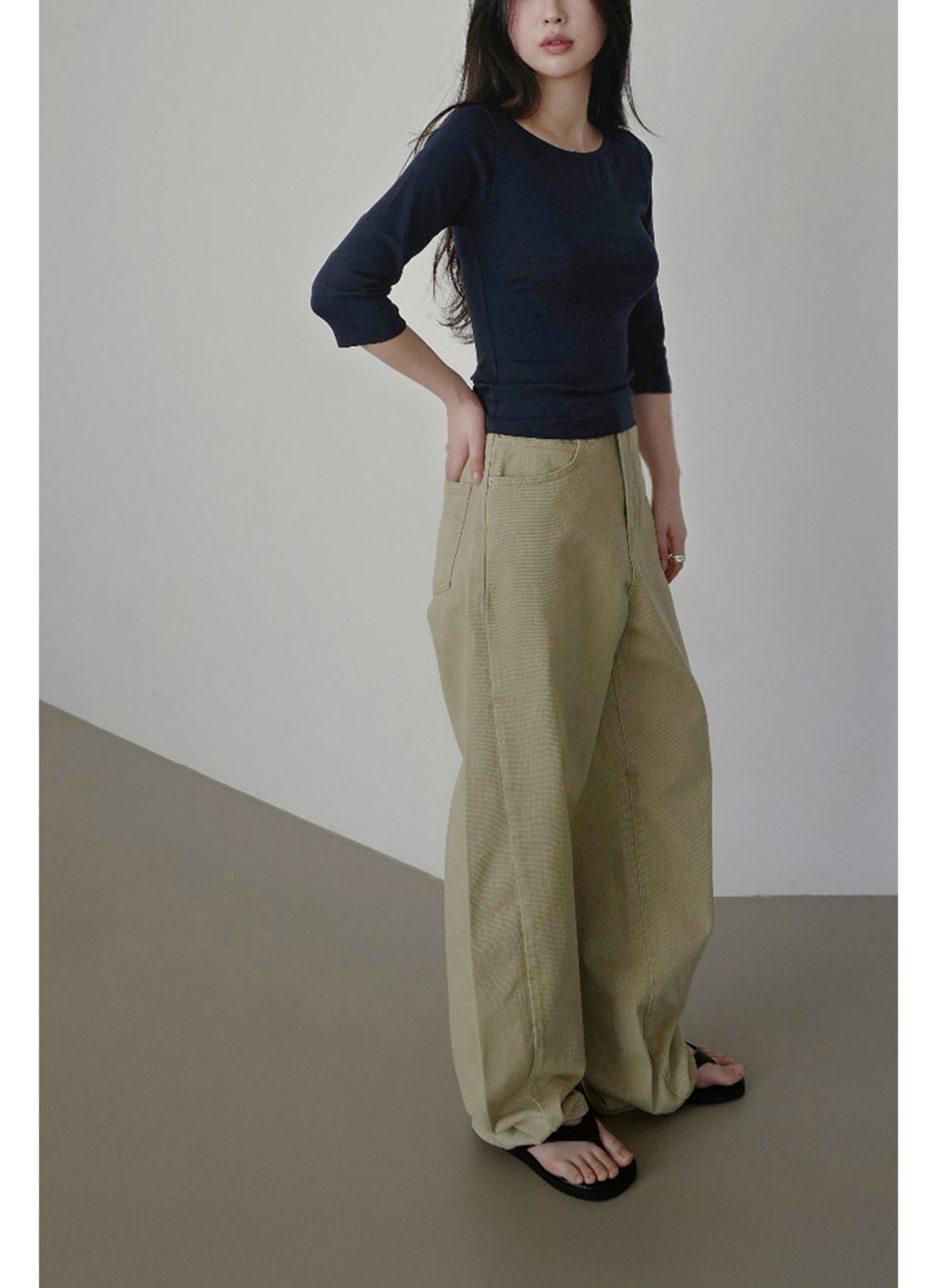 ストレッチコットンボートネックスリム7分袖無地Tシャツオールシーズン | 詳細画像19