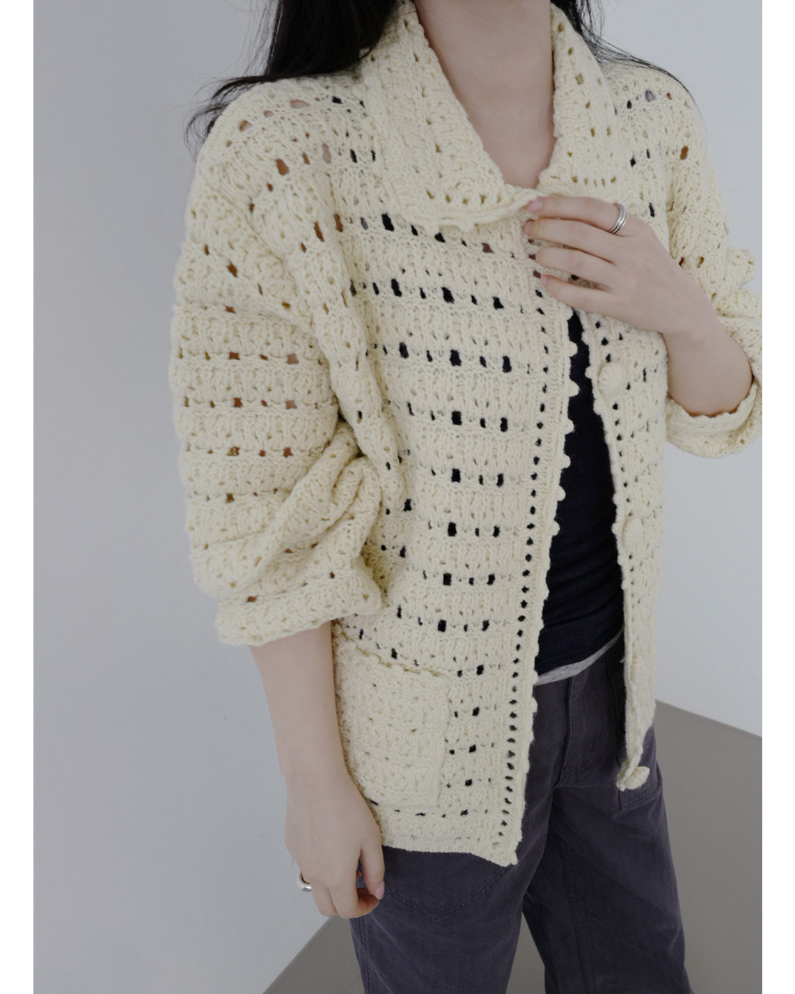 ベルベットストレッチウール混アクリルVネック無地Tシャツ春夏秋 | 詳細画像10