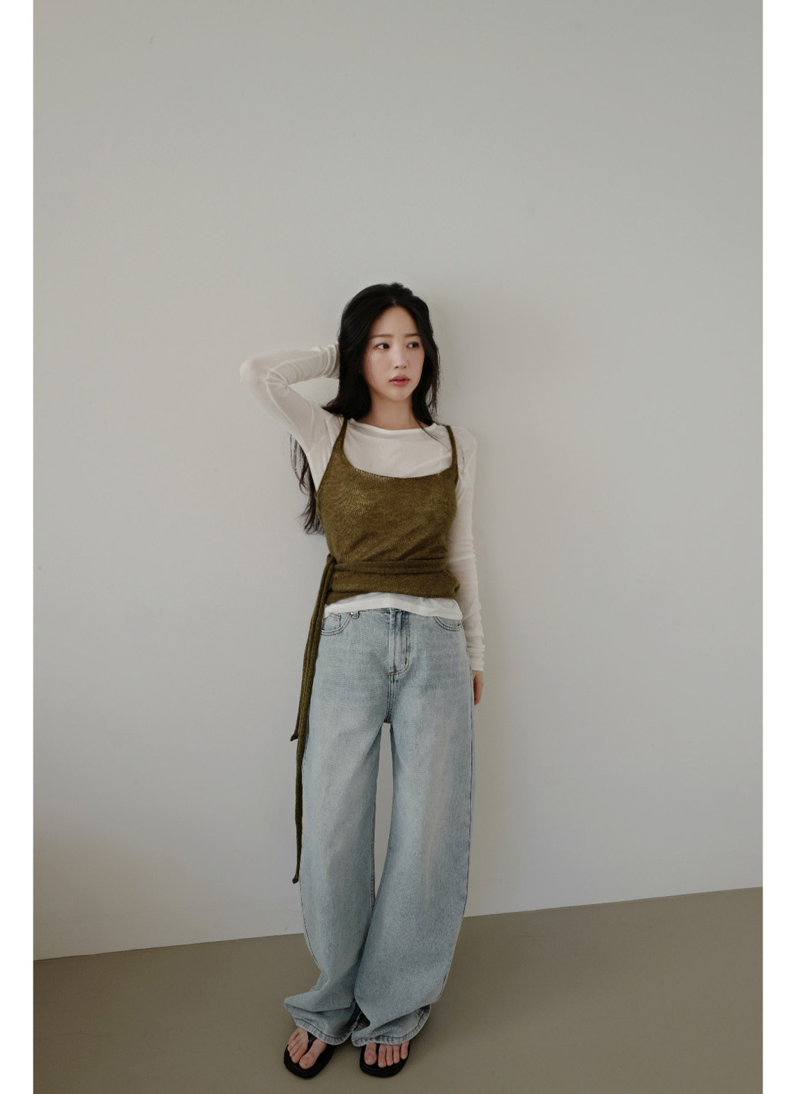 ウール混ナイロンアクリルリボンラップ無地ビスチェ春秋冬 | 詳細画像3