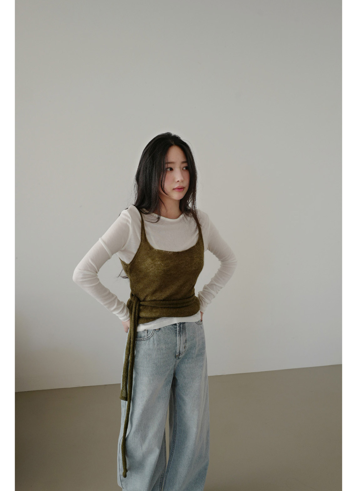 ウール混ナイロンアクリルリボンラップ無地ビスチェ春秋冬 | 詳細画像4