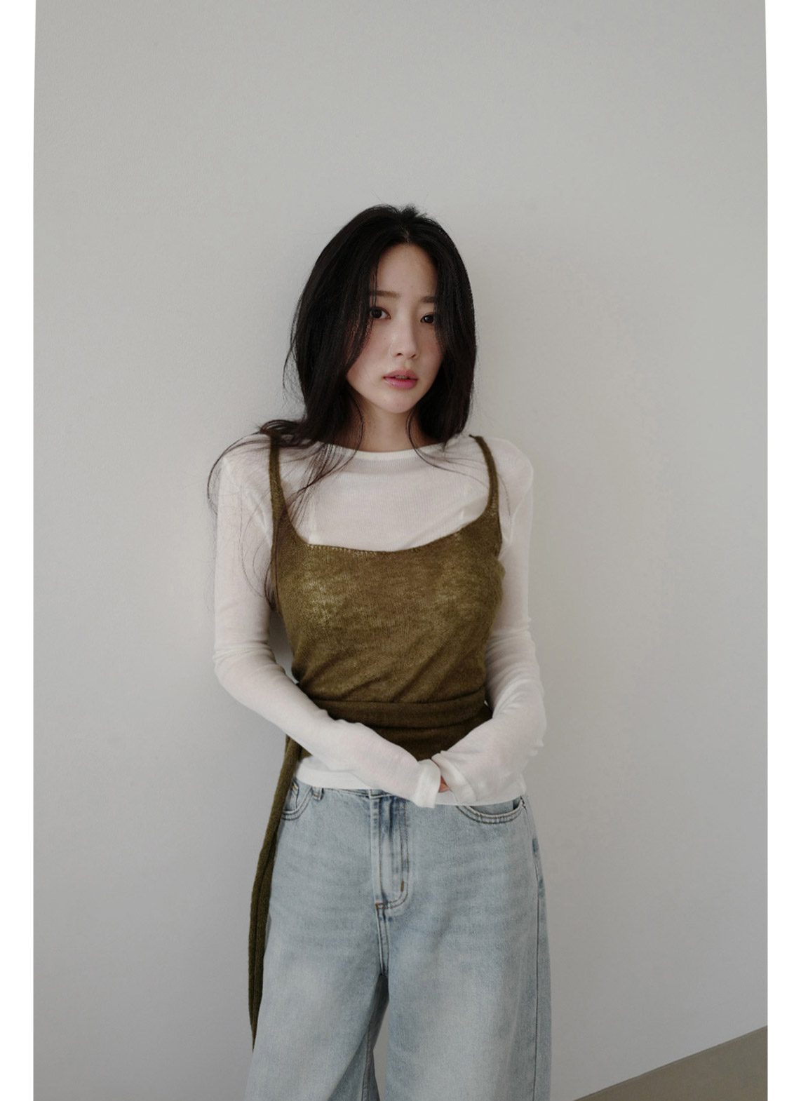 ウール混ナイロンアクリルリボンラップ無地ビスチェ春秋冬 | 詳細画像6