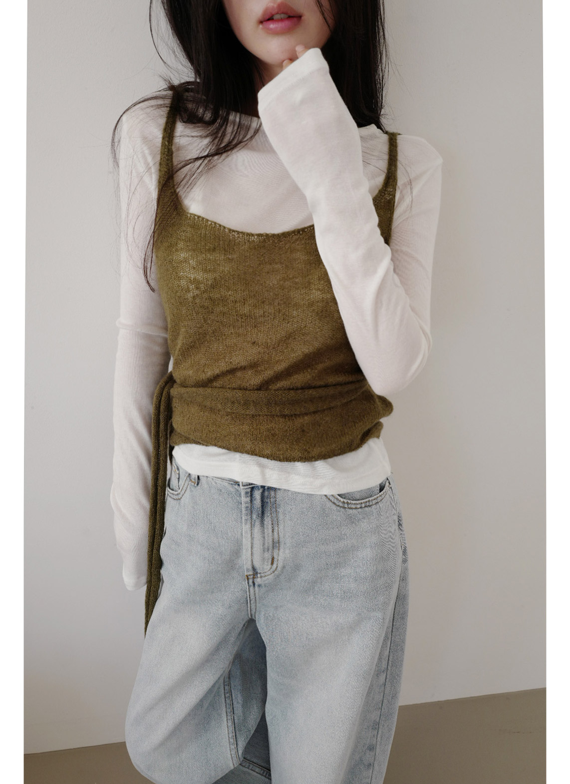 ウール混ナイロンアクリルリボンラップ無地ビスチェ春秋冬 | 詳細画像7