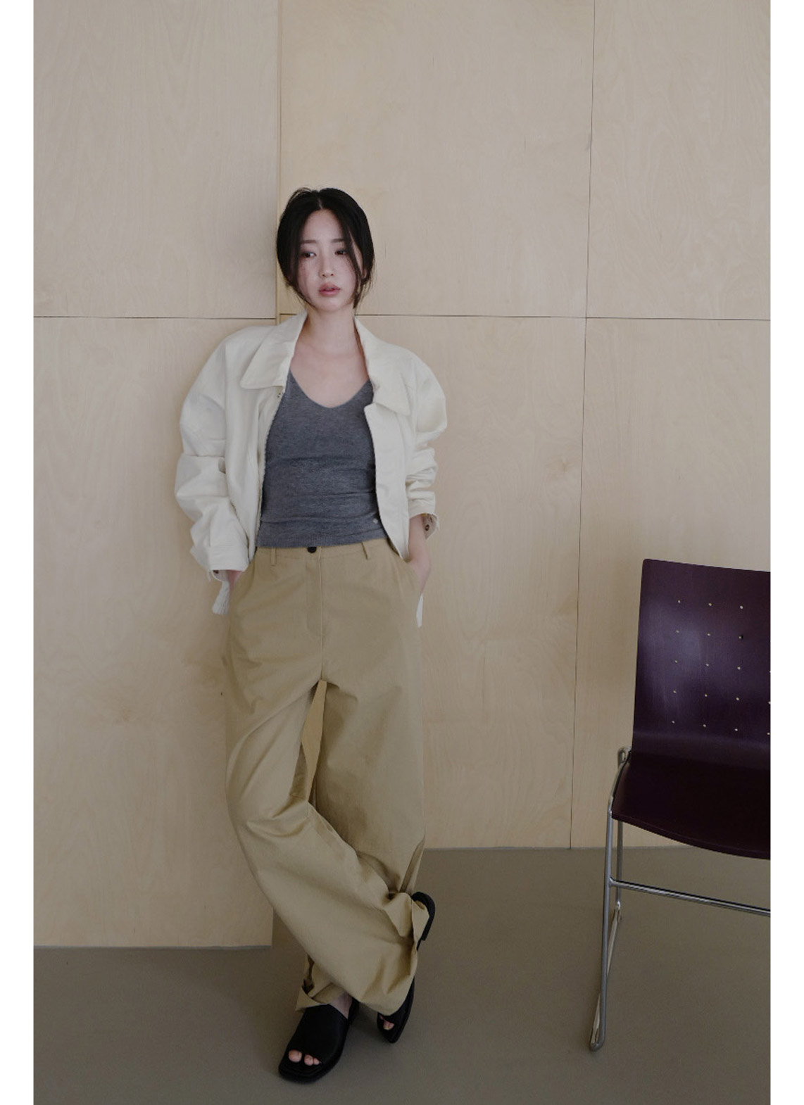 アクリルVネックスリム無地ビスチェオールシーズン | 詳細画像8