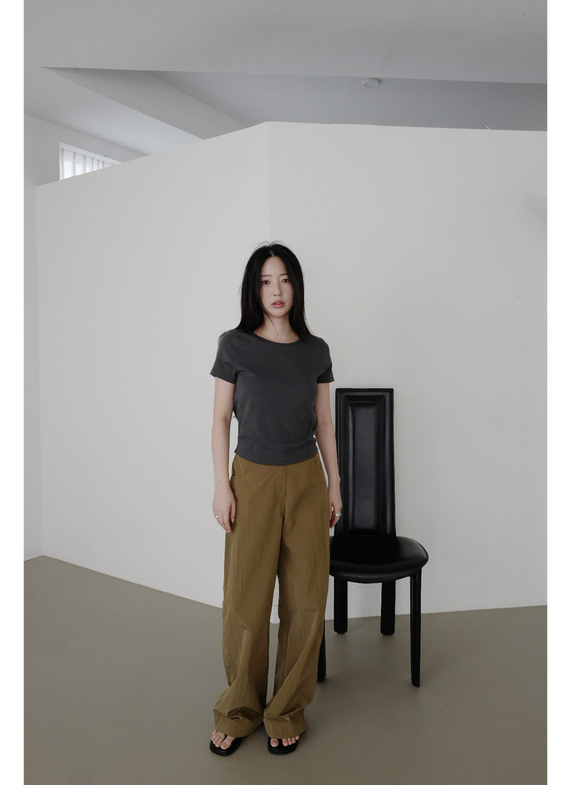 ストレッチコットンラインベーシッククロップド半袖無地Tシャツオールシーズン | 詳細画像2