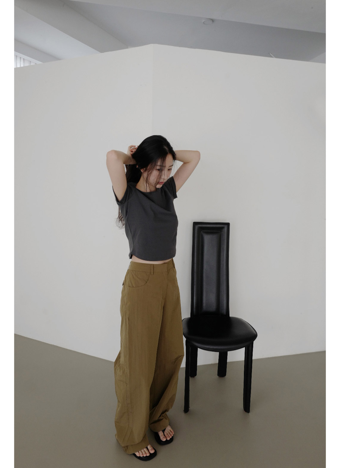 ストレッチコットンラインベーシッククロップド半袖無地Tシャツオールシーズン | 詳細画像5