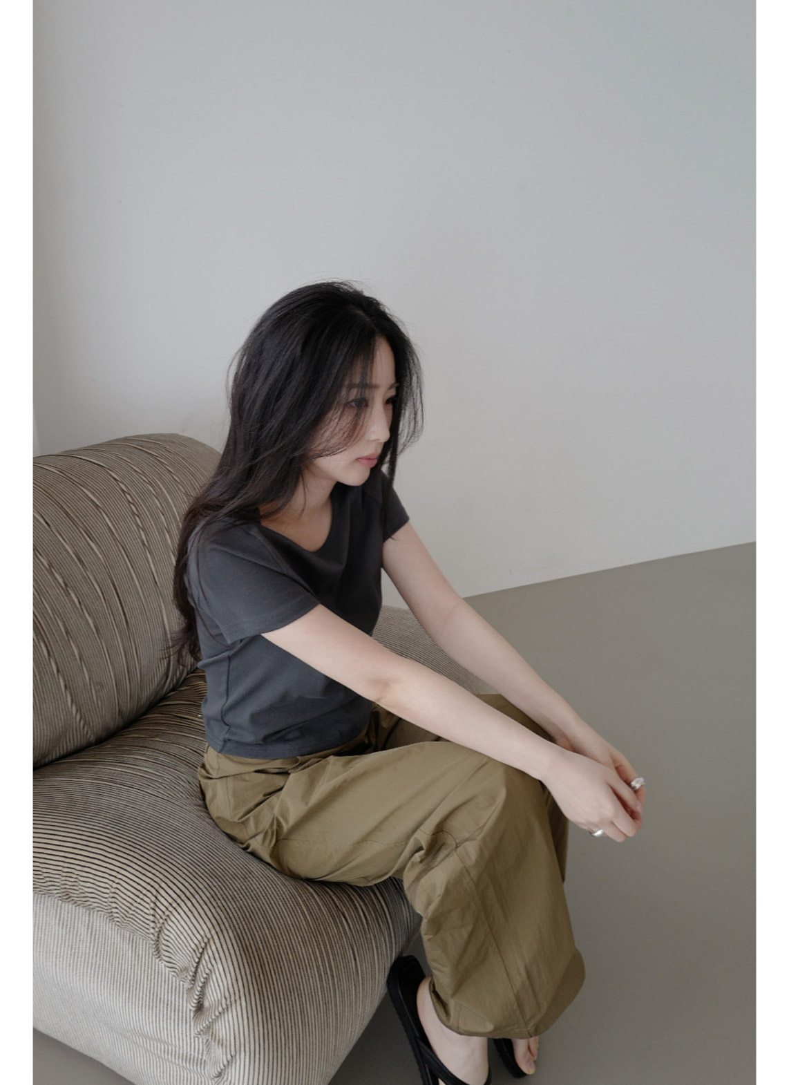 ストレッチコットンラインベーシッククロップド半袖無地Tシャツオールシーズン | 詳細画像6