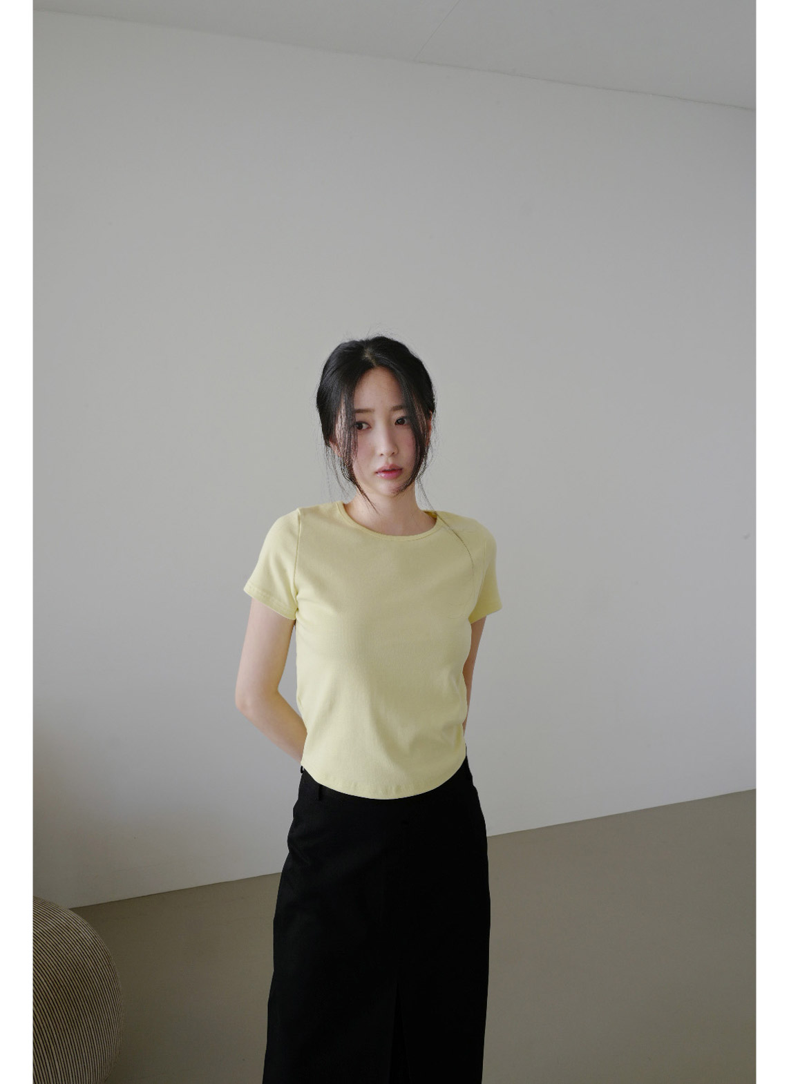 ストレッチコットンラインベーシッククロップド半袖無地Tシャツオールシーズン | 詳細画像8