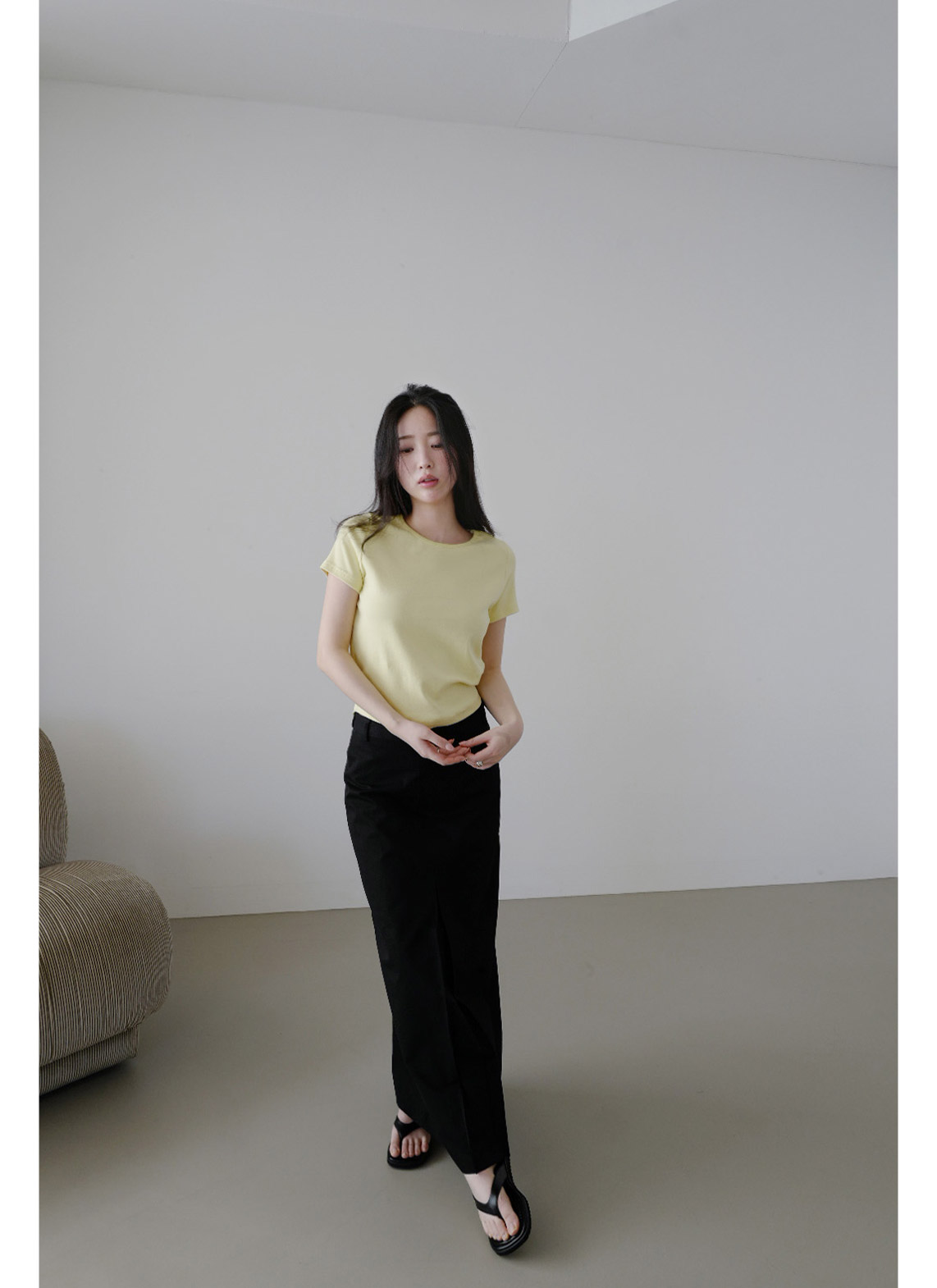 ストレッチコットンラインベーシッククロップド半袖無地Tシャツオールシーズン | 詳細画像9