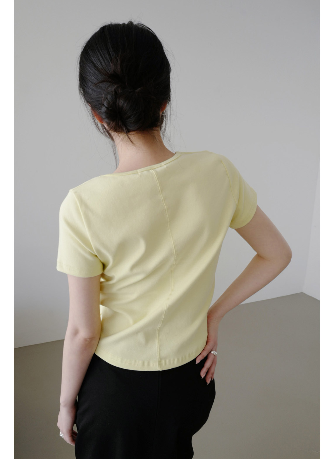 ストレッチコットンラインベーシッククロップド半袖無地Tシャツオールシーズン | 詳細画像10