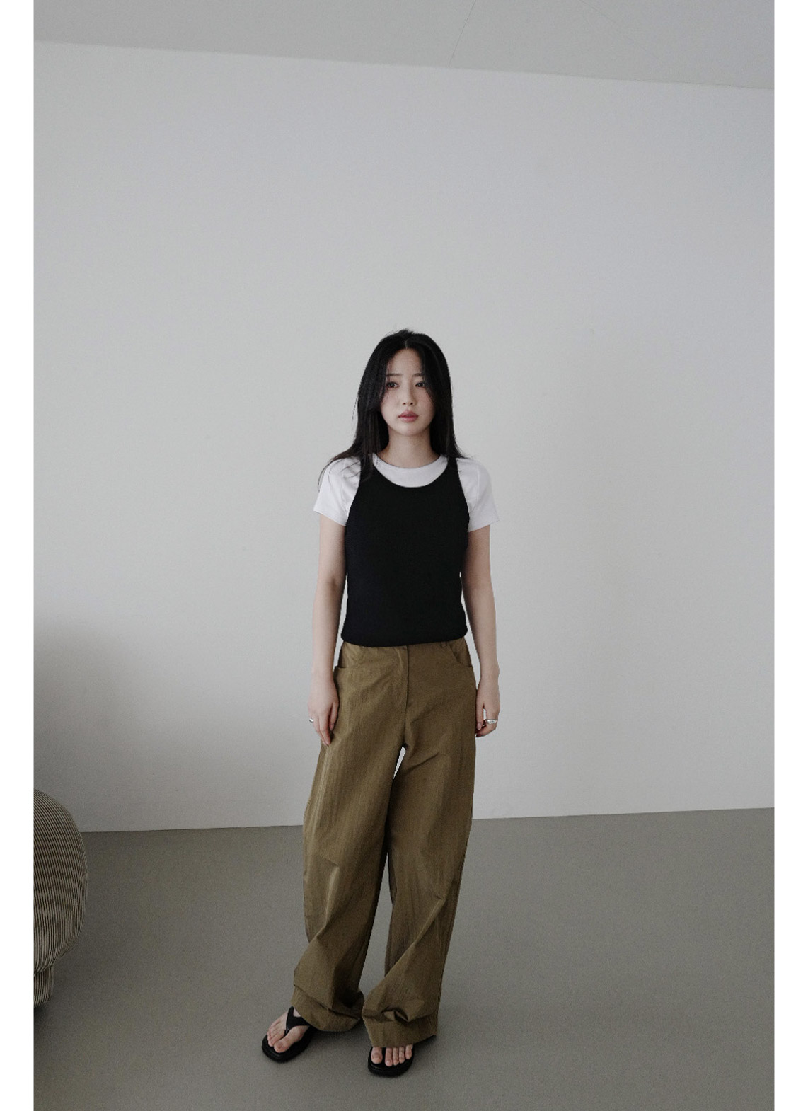 ストレッチコットンラインベーシッククロップド半袖無地Tシャツオールシーズン | 詳細画像11