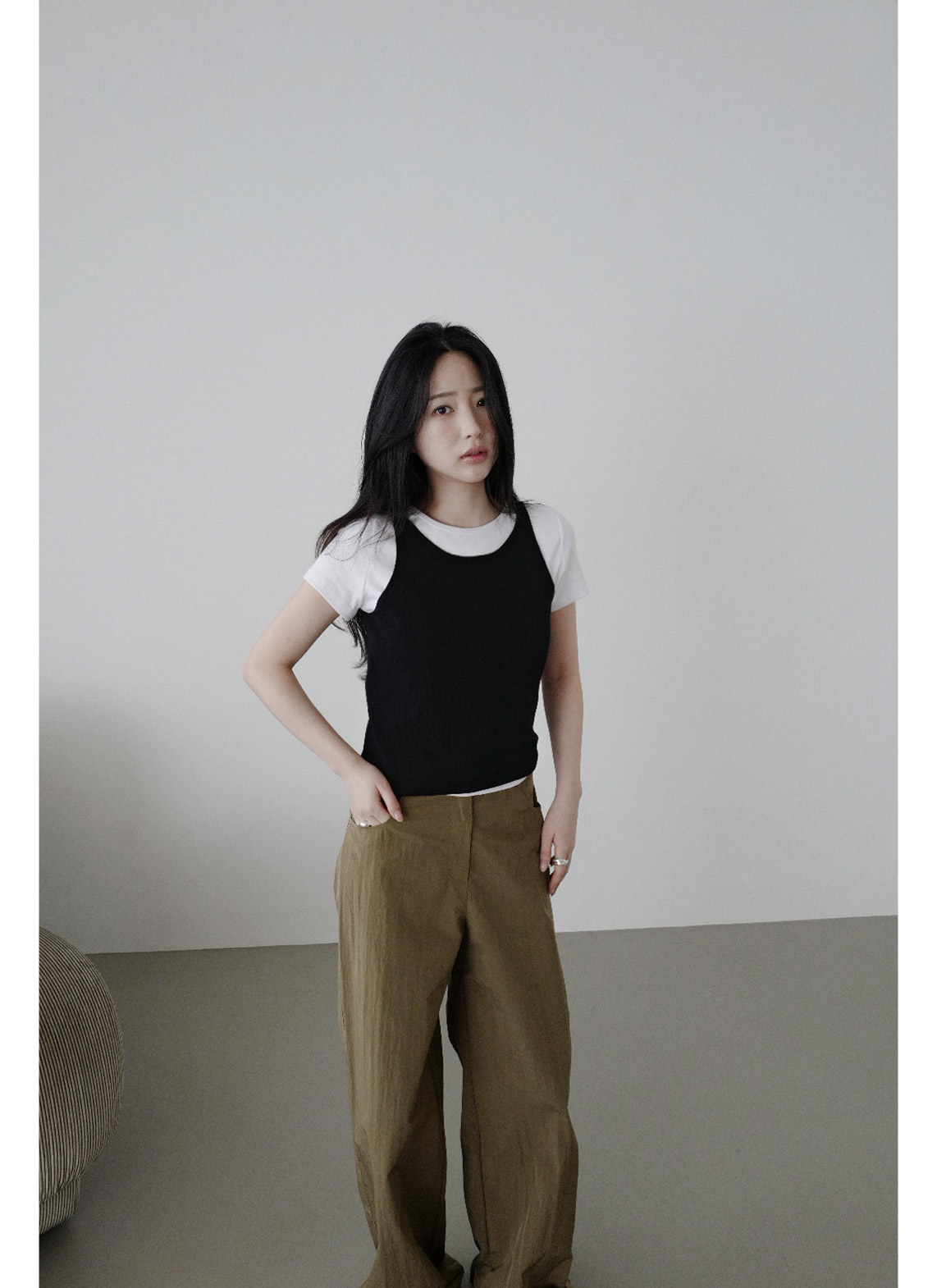 ストレッチコットンラインベーシッククロップド半袖無地Tシャツオールシーズン | 詳細画像13