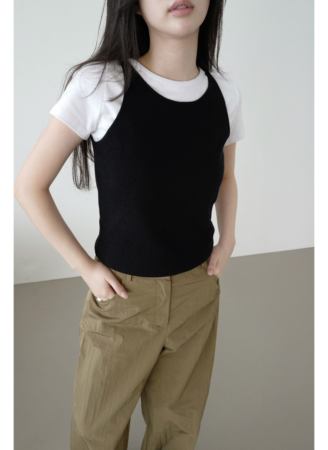 ストレッチコットンラインベーシッククロップド半袖無地Tシャツオールシーズン | 詳細画像14