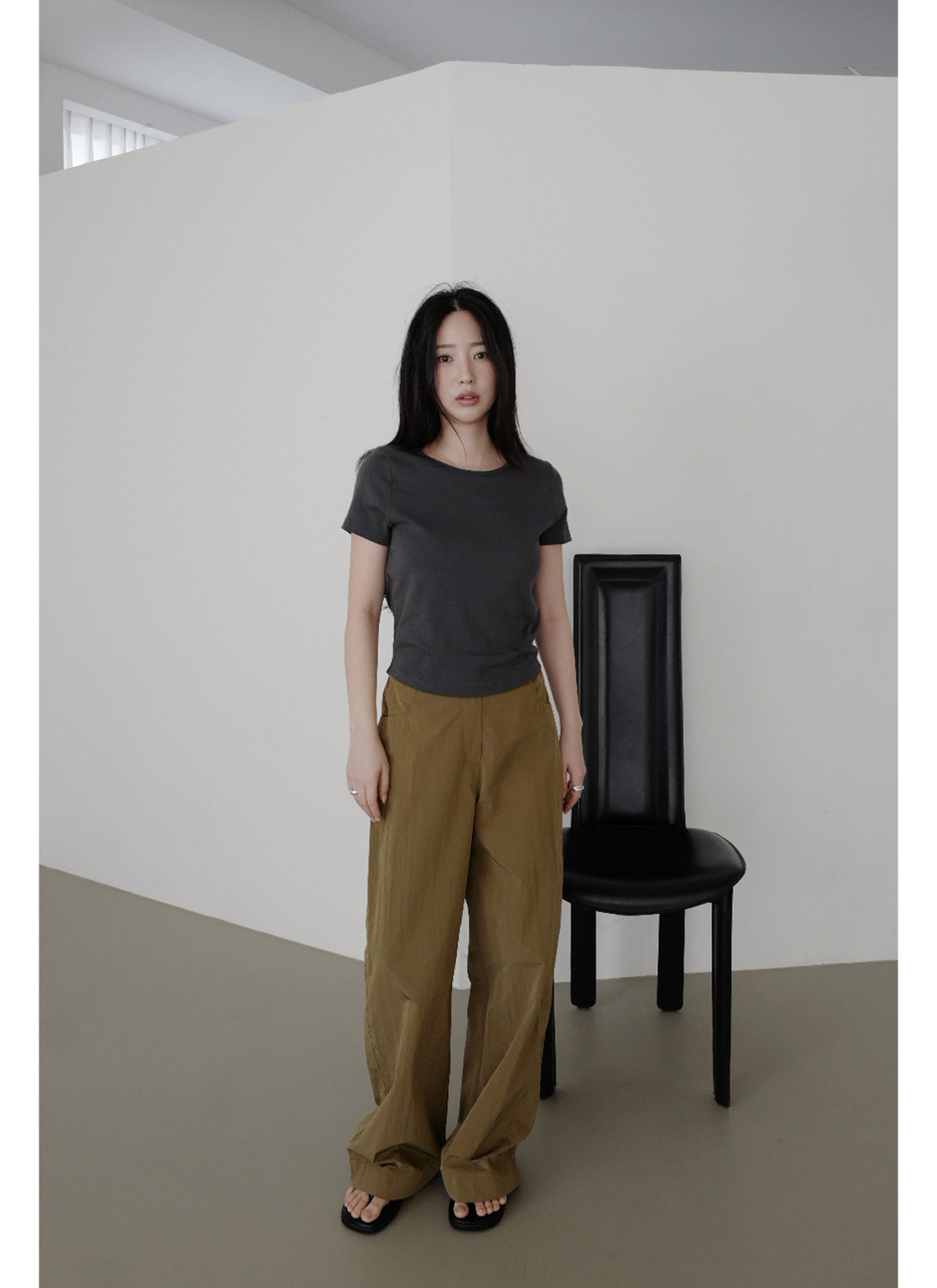 ストレッチコットンラインベーシッククロップド半袖無地Tシャツオールシーズン | 詳細画像12