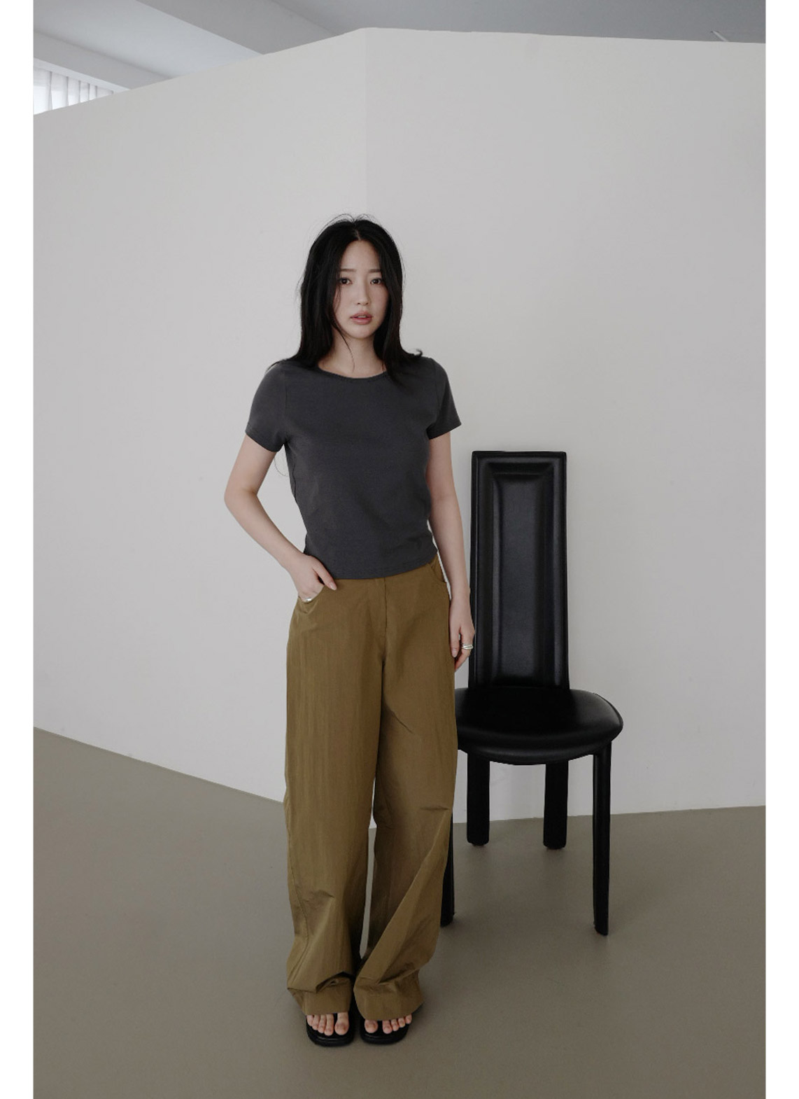 ストレッチコットンラインベーシッククロップド半袖無地Tシャツオールシーズン | 詳細画像13