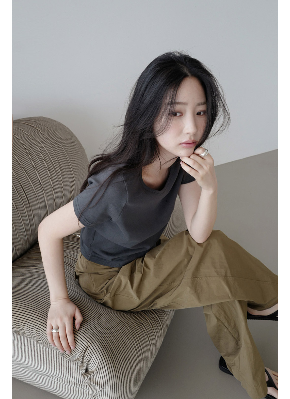 ストレッチコットンラインベーシッククロップド半袖無地Tシャツオールシーズン | 詳細画像17