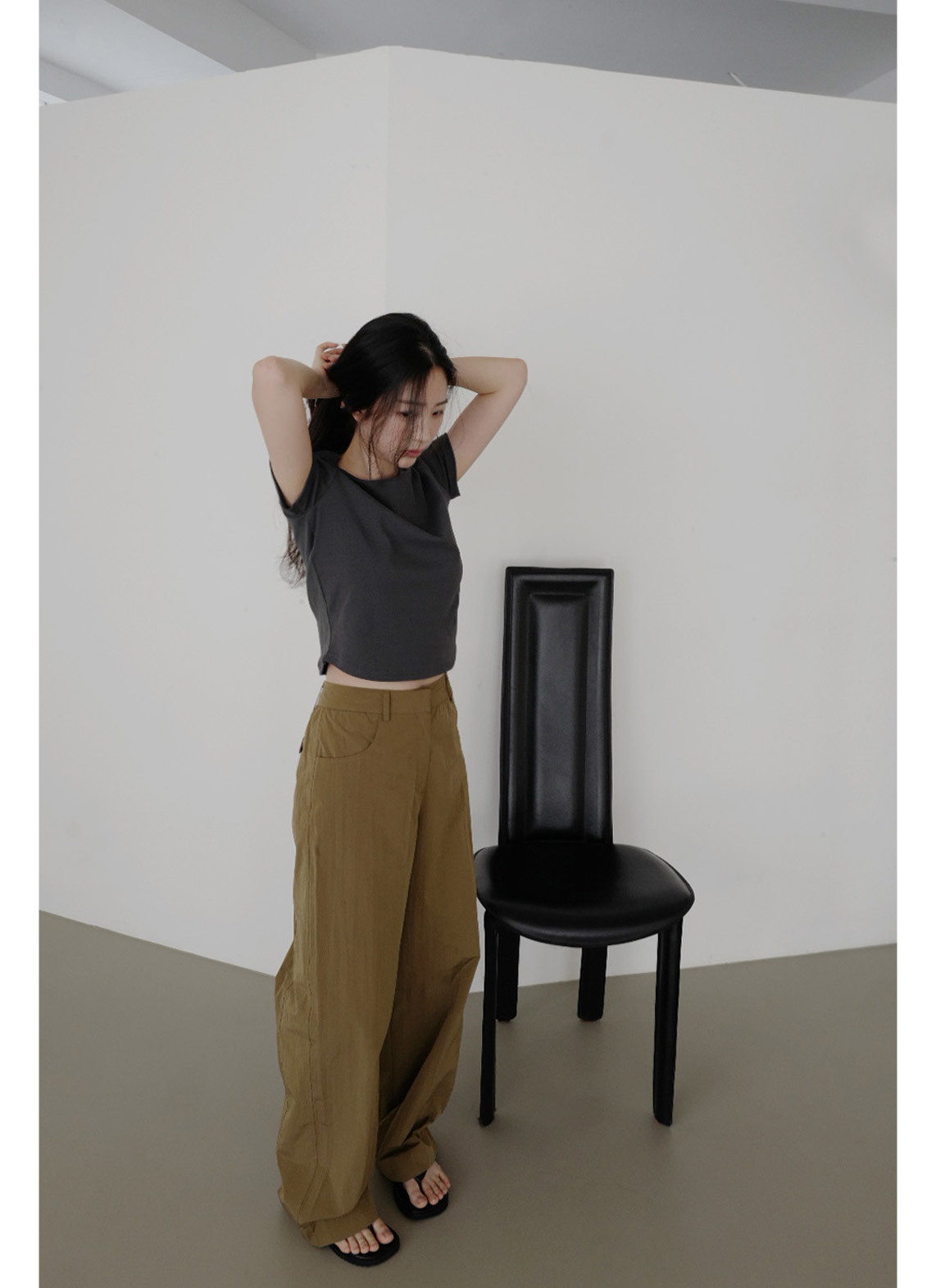 ストレッチコットンラインベーシッククロップド半袖無地Tシャツオールシーズン | 詳細画像19