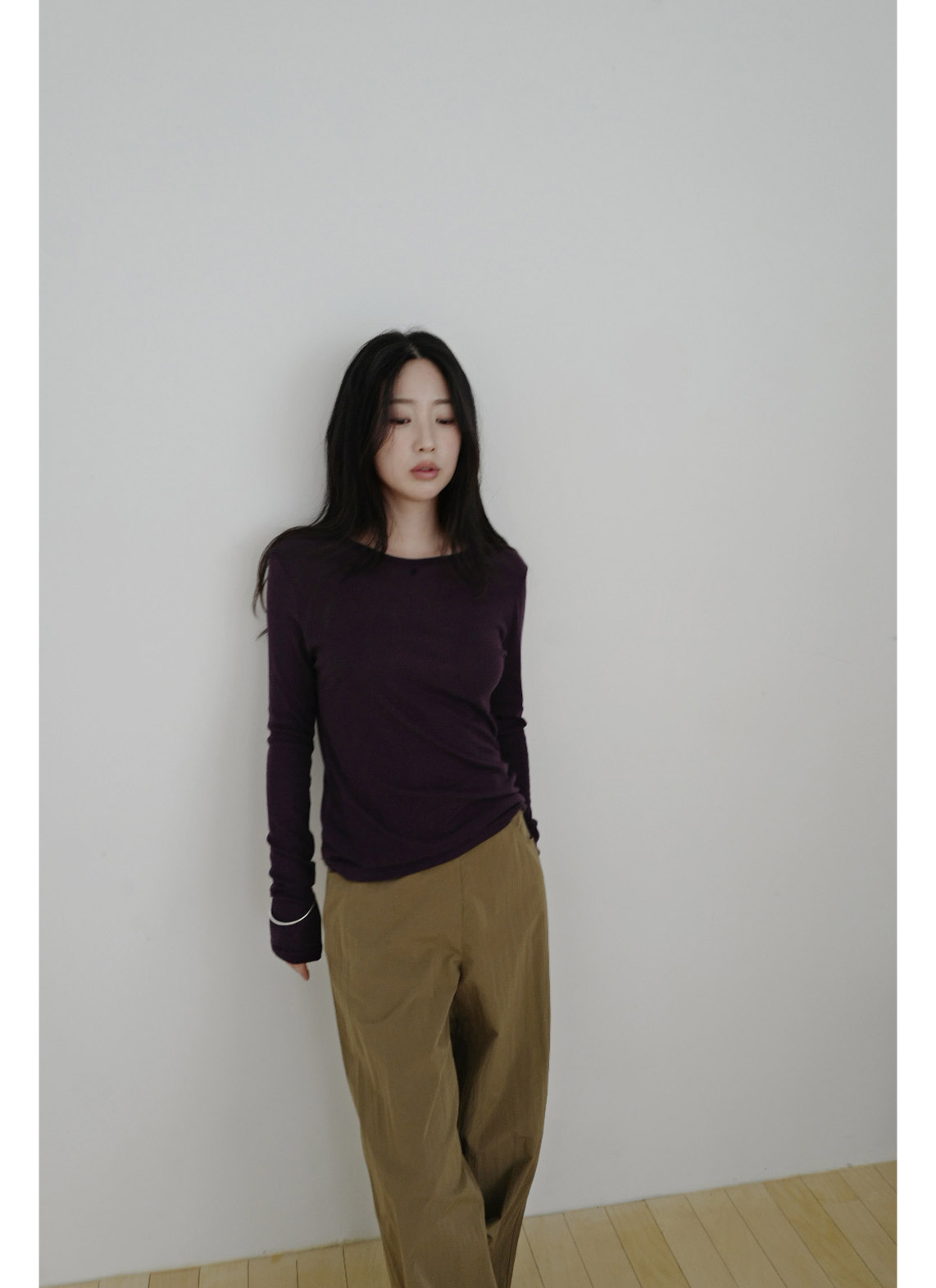 コットンベーシック長袖レイヤード無地Tシャツオールシーズン | 詳細画像4