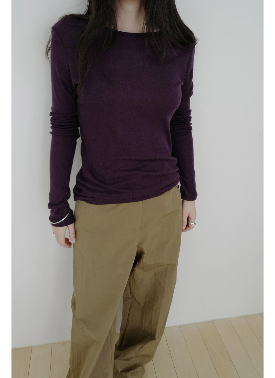 コットンベーシック長袖レイヤード無地Tシャツオールシーズン | 詳細画像5