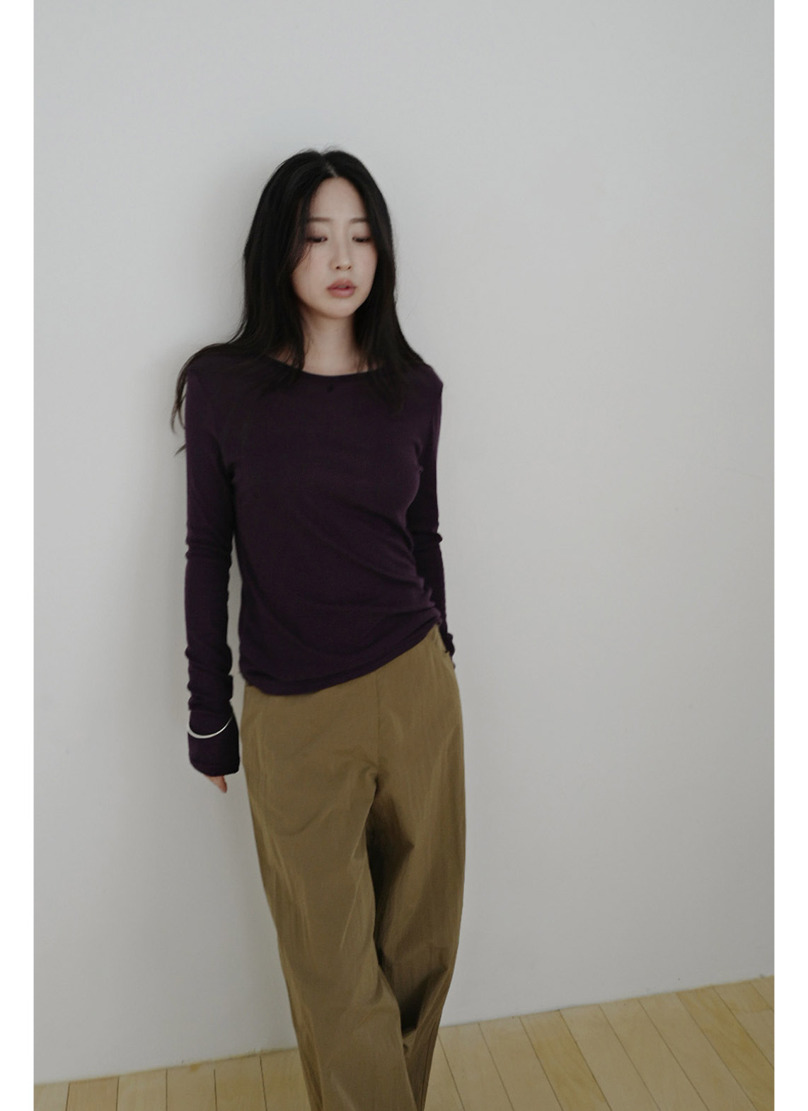 コットンベーシック長袖レイヤード無地Tシャツオールシーズン | 詳細画像3