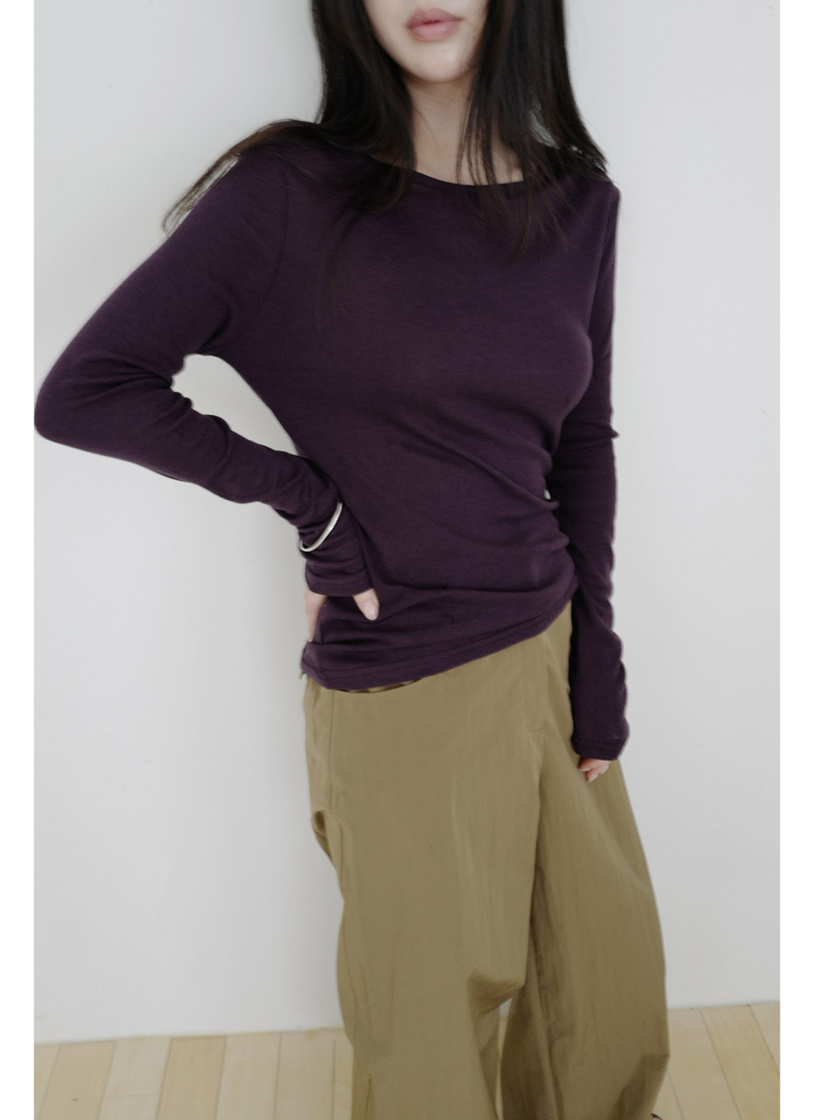 コットンベーシック長袖レイヤード無地Tシャツオールシーズン | 詳細画像4