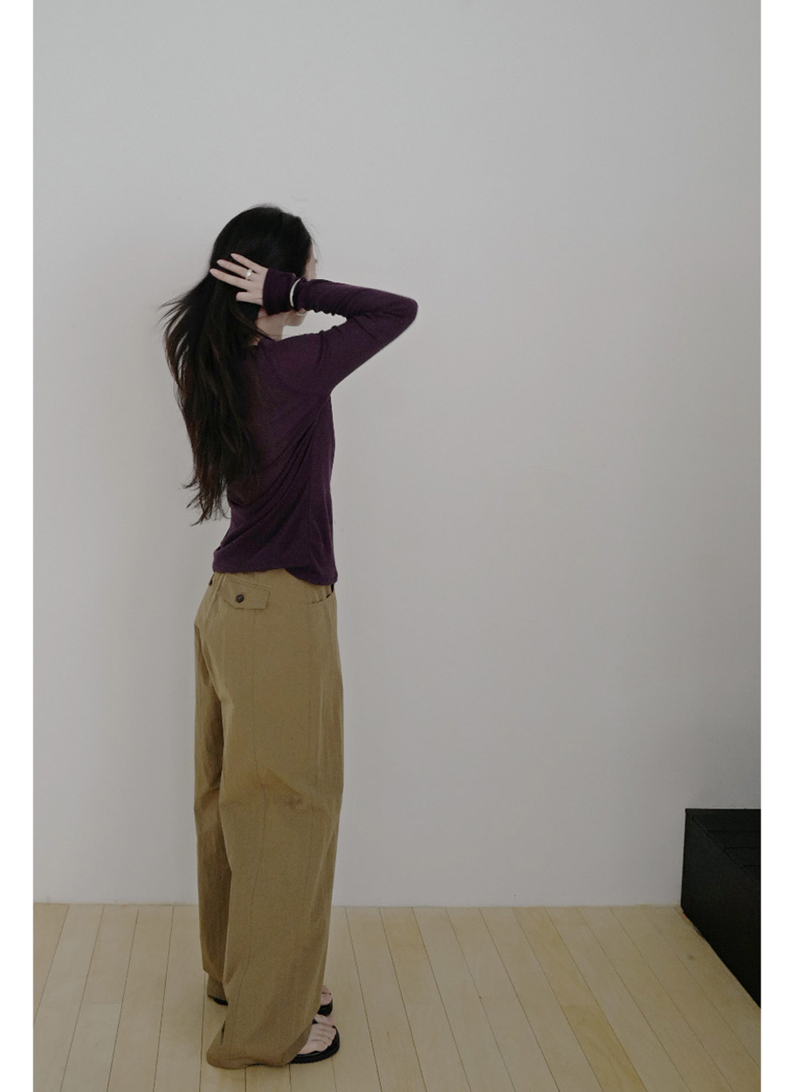 コットンベーシック長袖レイヤード無地Tシャツオールシーズン | 詳細画像9