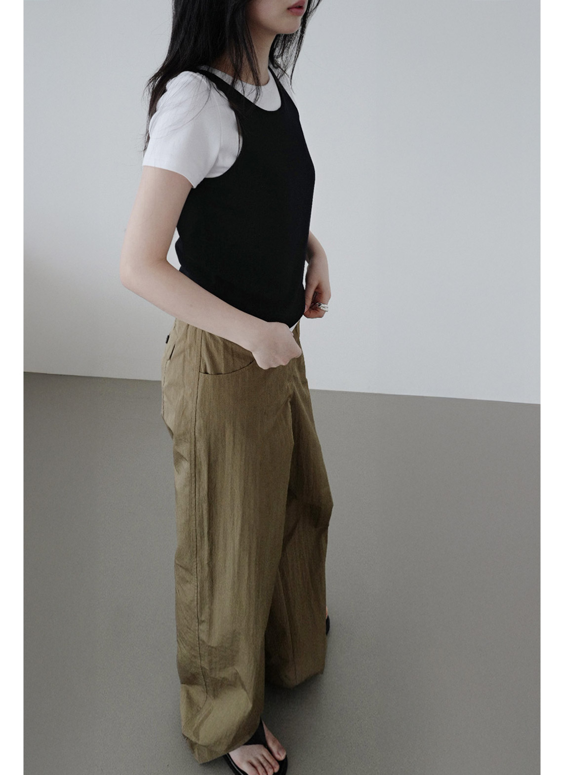 ウール混アクリルラウンドネックスリム無地ニットオールシーズン | 詳細画像10