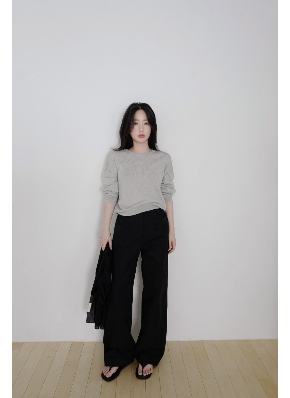 アクリルラウンドネックラインベーシック無地ニット春夏秋 | 詳細画像6