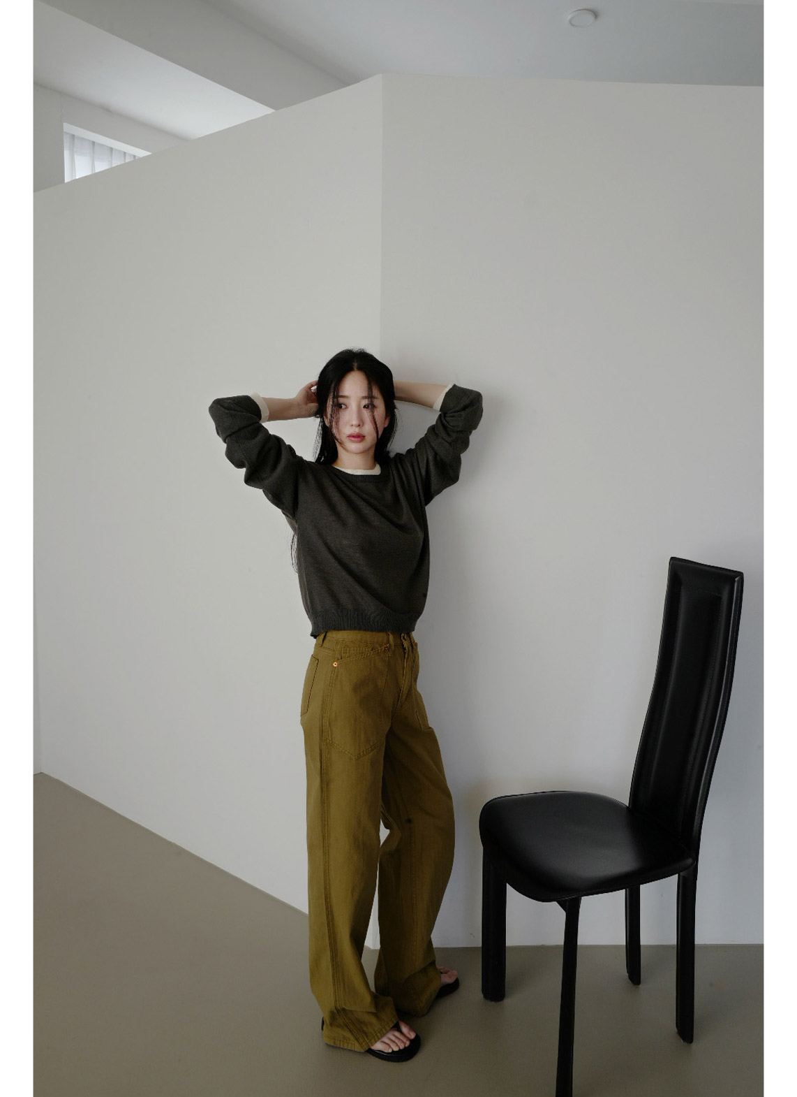 アクリルラウンドネックラインベーシック無地ニット春夏秋 | 詳細画像11