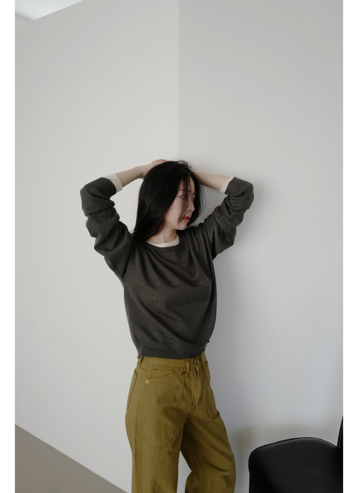 アクリルラウンドネックラインベーシック無地ニット春夏秋 | 詳細画像12
