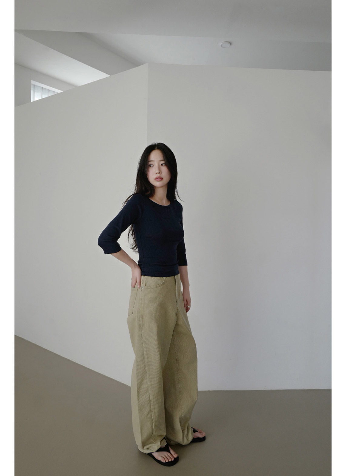 コットンウォッシングラインワイド無地パンツオールシーズン | 詳細画像3