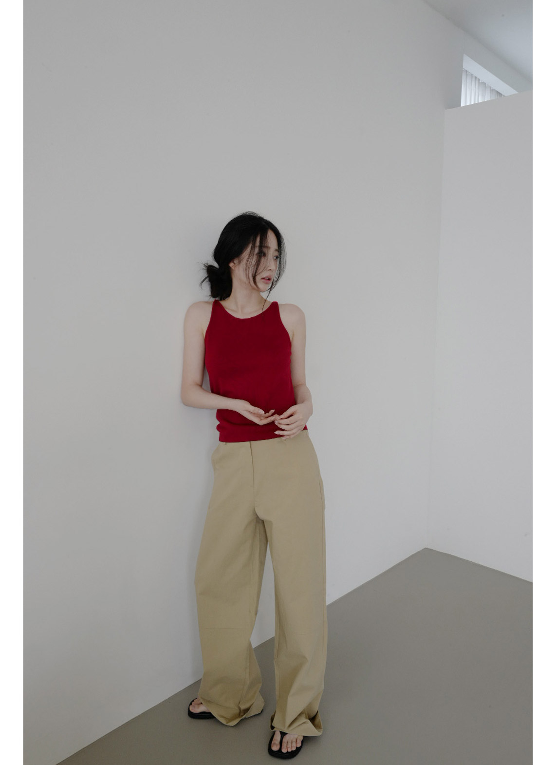 コットンボタンラインワイド無地パンツオールシーズン | 詳細画像3