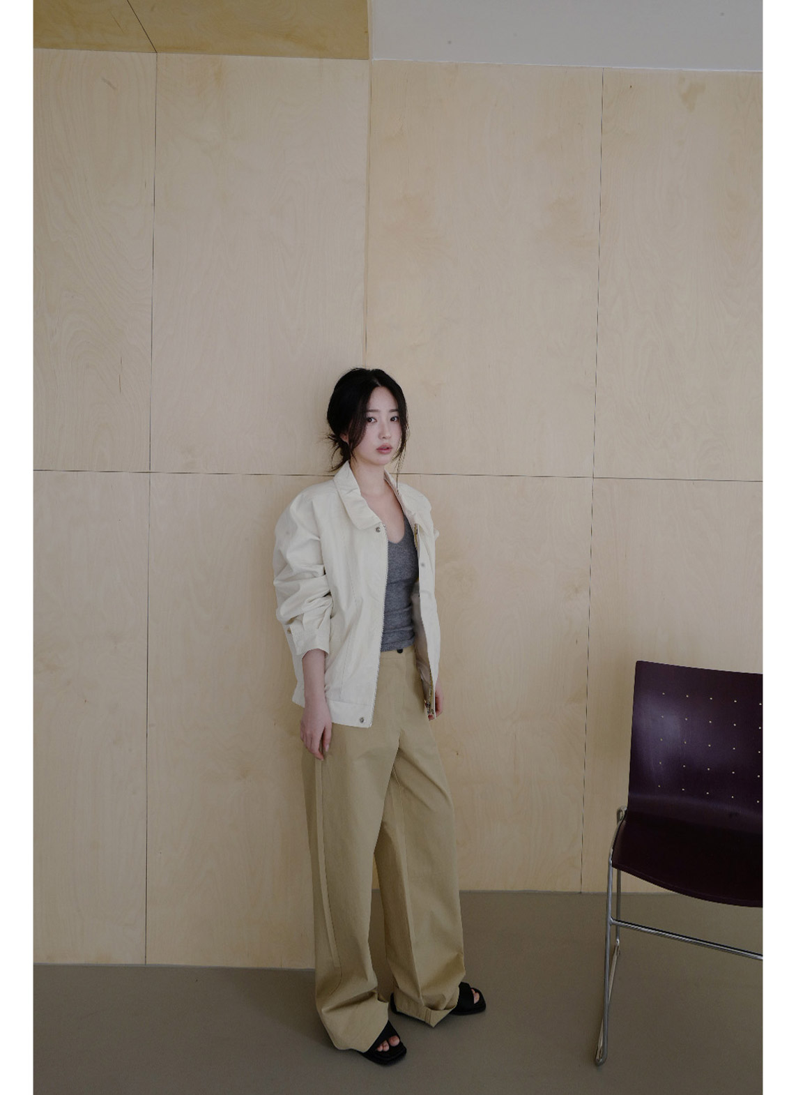 コットンボタンラインワイド無地パンツオールシーズン | 詳細画像6