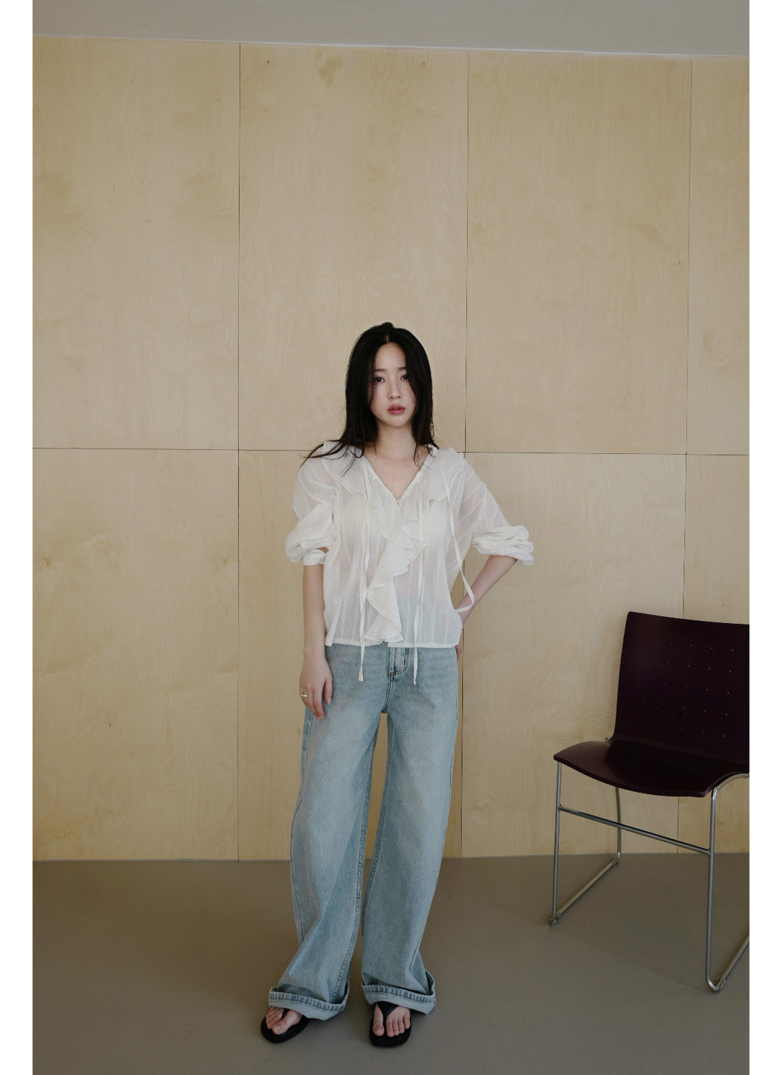 コットンボタンワイドライトブルーデニムパンツオールシーズン | 詳細画像2