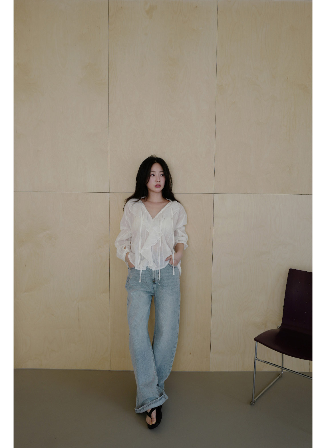 コットンボタンワイドライトブルーデニムパンツオールシーズン | 詳細画像5