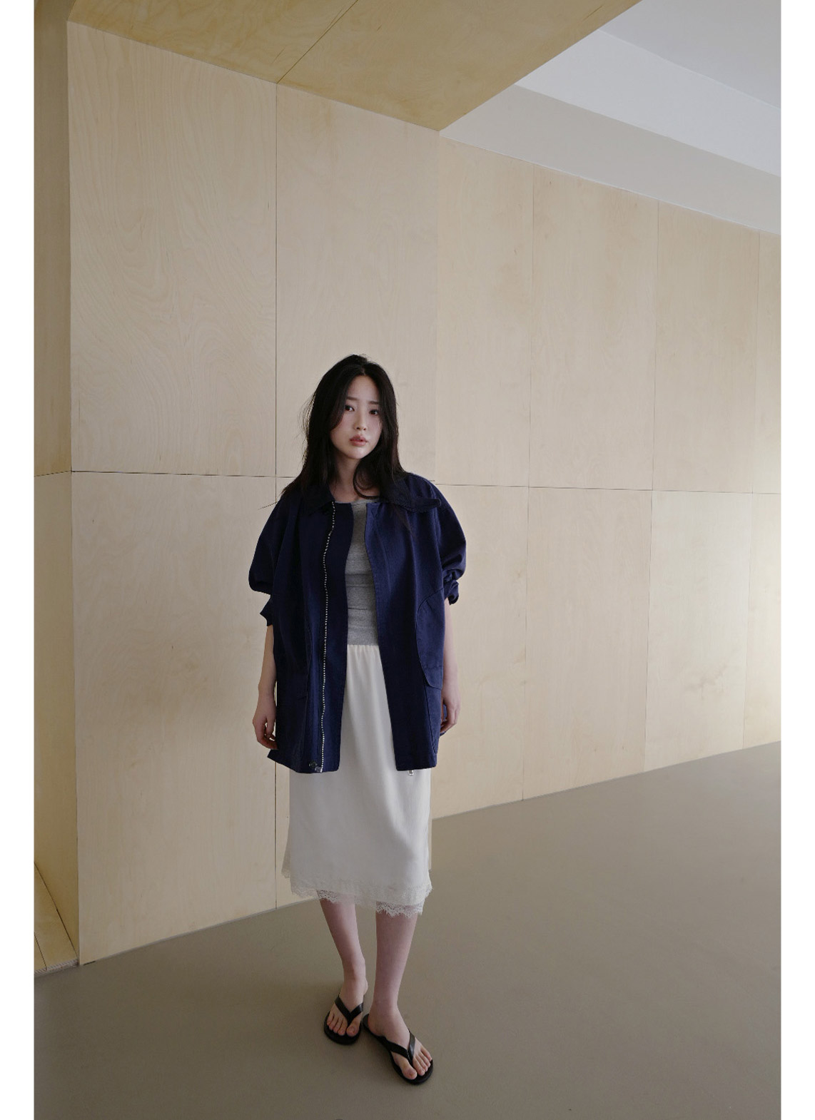 サテンHラインレースアップレース無地スカート春夏秋 | 詳細画像3