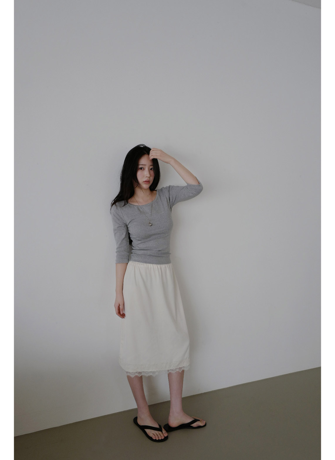 サテンHラインレースアップレース無地スカート春夏秋 | 詳細画像6