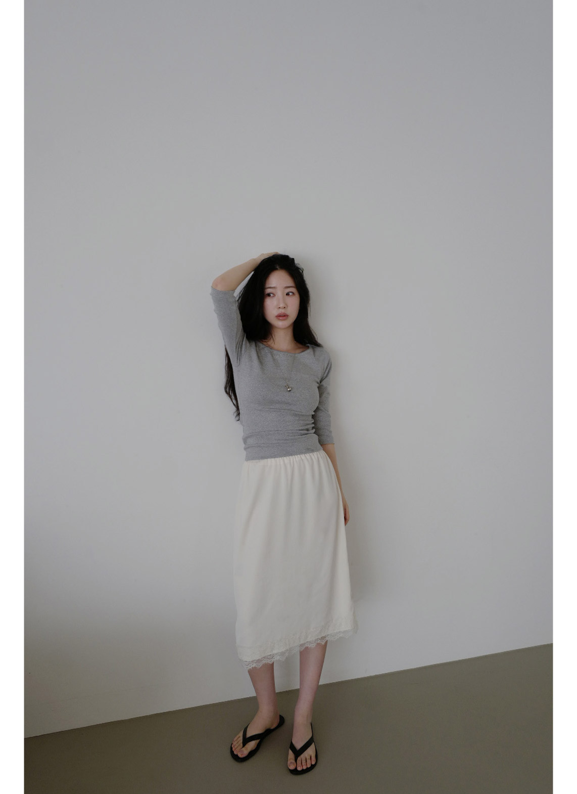 サテンHラインレースアップレース無地スカート春夏秋 | 詳細画像7