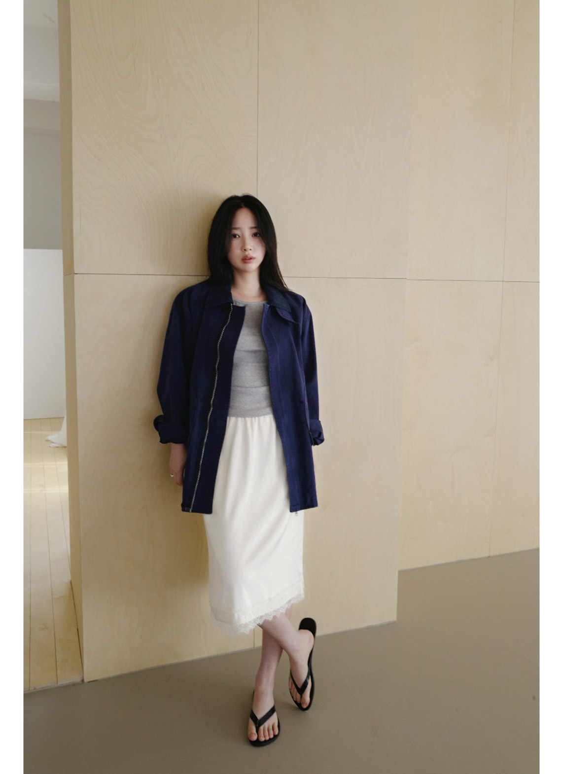 サテンHラインレースアップレース無地スカート春夏秋 | 詳細画像2